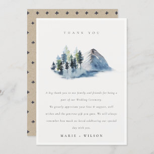 Carte De Remerciements Mariage de montagne minimal Green Blue Pine Woods