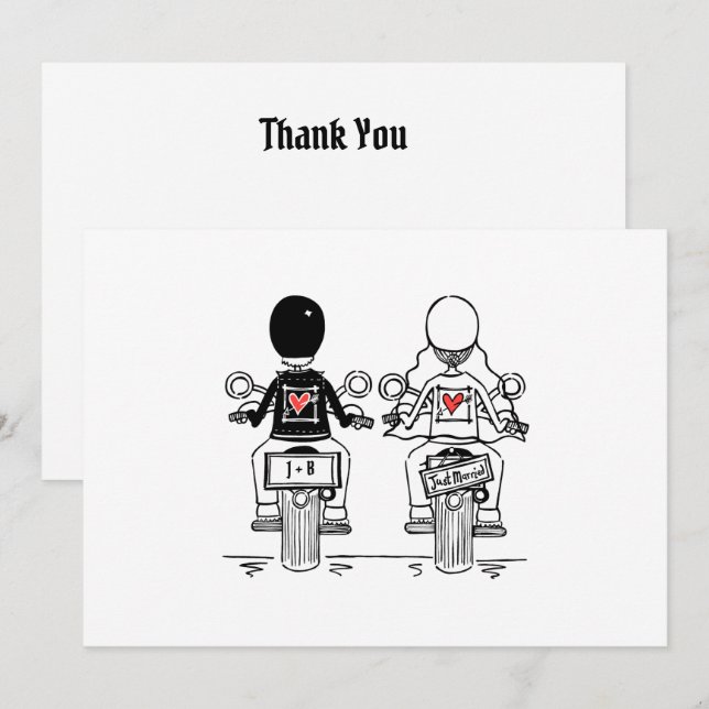 Carte De Remerciements Mariage de moto  (Devant / Derrière)