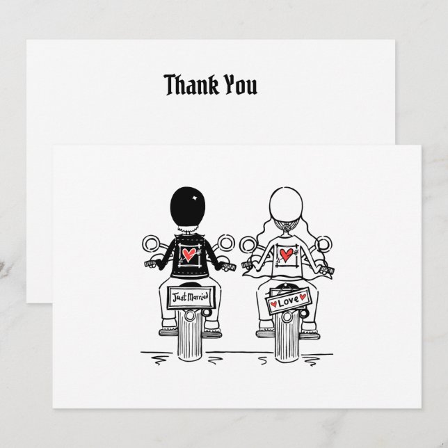 Carte De Remerciements Mariage de moto  (Devant / Derrière)