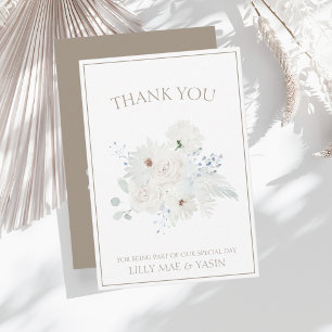 Carte De Remerciements Mariage de Noël Blanc Floral Hiver et Taupe