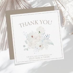 Carte De Remerciements Mariage de Noël Blanc Hivernal Floral et Taupe