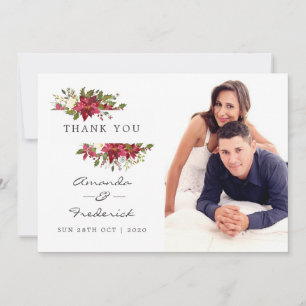 Carte De Remerciements Mariage de Noël Floral Aquarelle Bourgogne