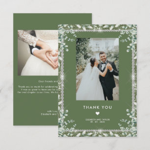 Carte De Remerciements Mariage de Parties scintillant moderne Sage Green