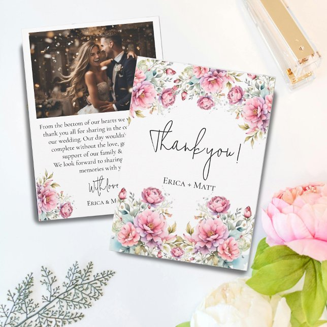 Carte de remerciements Mariage de Peony romantique (Créateur téléchargé)