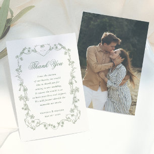Carte De Remerciements Mariage de photo floral vintage vert sauge