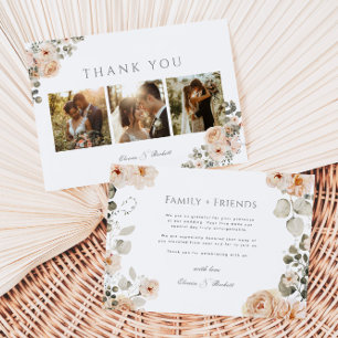 Carte De Remerciements Mariage de photos florales de Pêche vintage et Sag