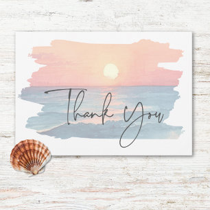 Carte De Remerciements Mariage de plage à l'aquarelle au coucher du solei