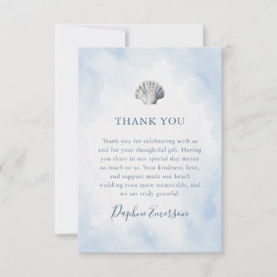 Carte De Remerciements Mariage de plage à l'aquarelle bleue coquillage