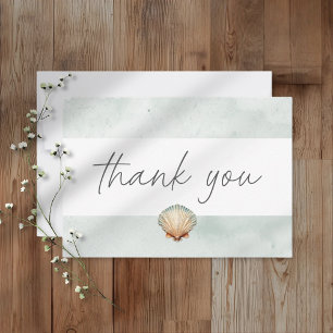 Carte De Remerciements Mariage de plage minimaliste à l'aquarelle de coqu