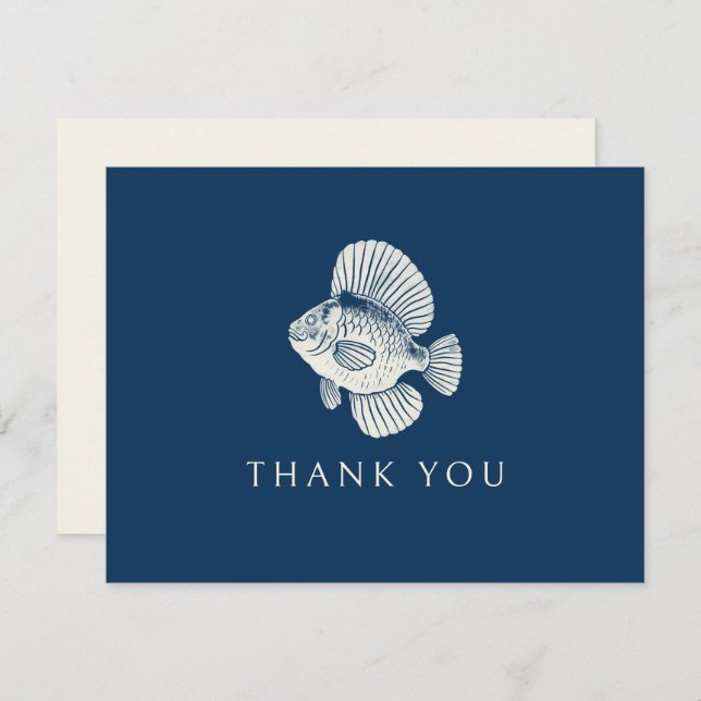 Carte De Remerciements Mariage de plage moderne bleu marine Poisson nauti (Devant / Derrière)