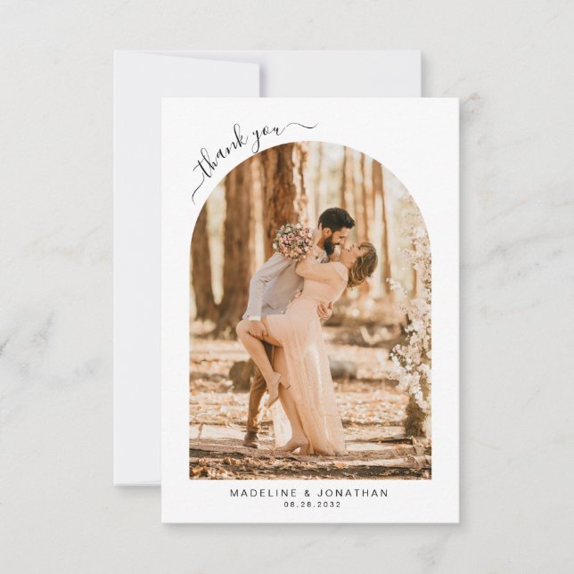 Carte De Remerciements Mariage de porte photo à script noir simple (Devant)