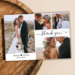 Carte de remerciements Mariage de recouvrement de<br><div class="desc">Budget, minimaliste Moderne Élégant Main Lettré Script 4 Photo Collage Mariage Merci personnalisé abordable carte mince à petit budget. Élégant modèle mariage avec quatre photos sur le devant et une photo sur le dos. ***VEUILLEZ NOTER! *** LE DOCUMENT BUDGÉTAIRE/VOL EST EN PAPIER MINCE. *** METTRE À NIVEAU LE PAPIER POUR...</div>