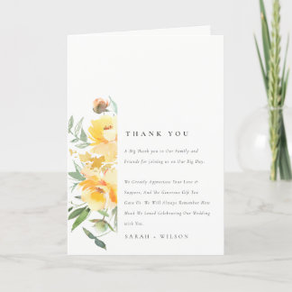 Carte De Remerciements Mariage   de Rose à aquarelle jaune vert