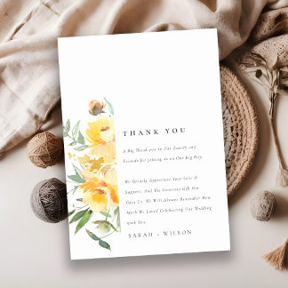 Carte De Remerciements Mariage de Rose à aquarelle jaune vert