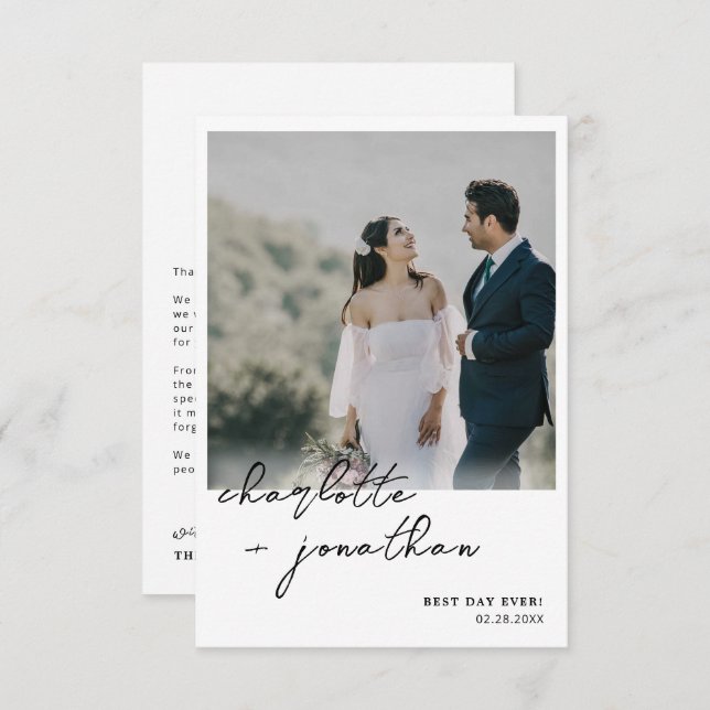 Carte De Remerciements Mariage de script de calligraphie photo du meilleu (Devant / Derrière)