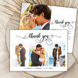 Carte de remerciements Mariage de script de Collag<br><div class="desc">Budget, Elégant, Hand Lettered Script (3) Photo Collage Mariage Merci personnalisé abordable carte à bas budget THIN. Modèle mariage élégant avec (3) trois photos sur le devant et (1) une photo sur le dos. ***VEUILLEZ NOTER! *** LE DOCUMENT BUDGÉTAIRE/VOL EST MINCE. *** METTRE À NIVEAU LE PAPIER POUR UN PAPIER...</div>