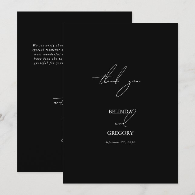 Carte De Remerciements Mariage de script de signature de calligraphie noi (Devant / Derrière)