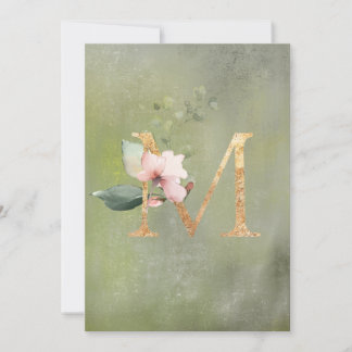 Carte De Remerciements Mariage de script d'or floral vert rustique
