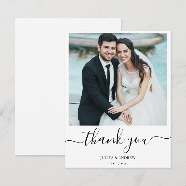 Carte De Remerciements Mariage de script noir et blanc (Devant / Derrière)