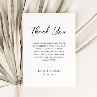 Carte De Remerciements Mariage de script noir et blanc simple