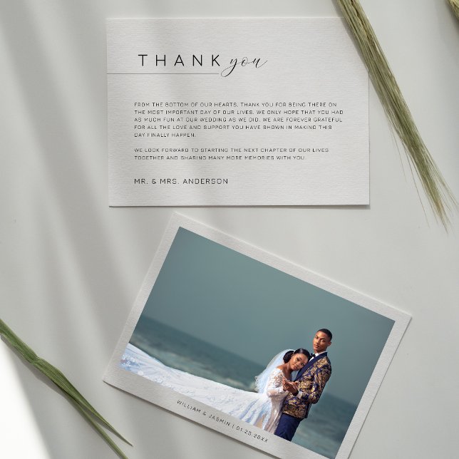 Carte De Remerciements Mariage de script photo simple et minimaliste (Créateur téléchargé)