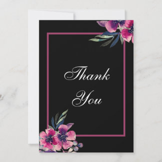 Carte De Remerciements Mariage de script romantique noir et rose