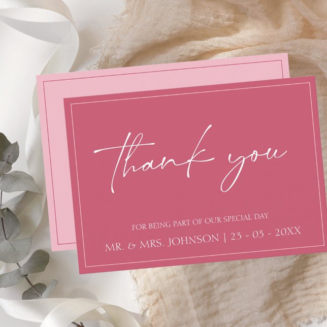Carte De Remerciements Mariage de script rose magenta minimal (Créateur téléchargé)