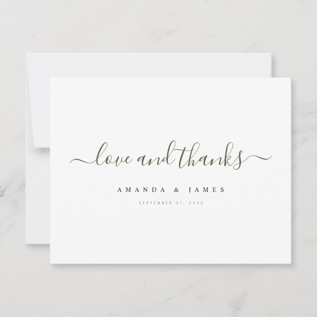Carte De Remerciements Mariage de script vert moderne simple et élégant (Devant)