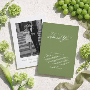 Carte De Remerciements Mariage de style victorien photo vert olive