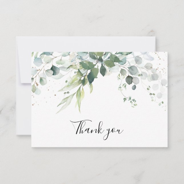 Carte De Remerciements Mariage de succulente de verdure d'eucalyptus bleu (Devant)