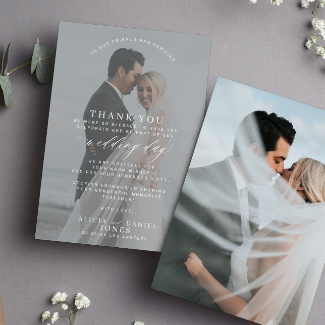 Carte De Remerciements Mariage de superposition de script photo simple et (Créateur téléchargé)