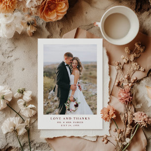 Carte De Remerciements Mariage de texte et de photo blanc et rouge foncé