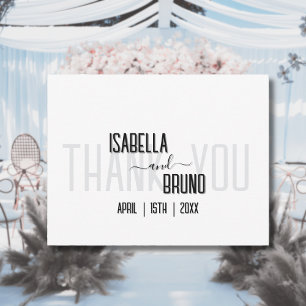 Carte De Remerciements Mariage de texte personnalisé noir moderne et élég