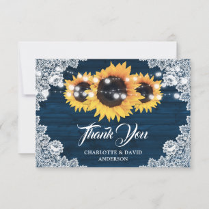 Carte de remerciements Mariage de tournesol bleu d