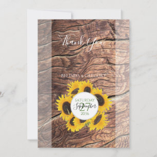 Carte de remerciements Mariage de tournesol rustiq