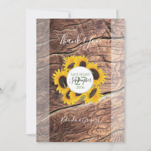 Carte De Remerciements Mariage de tournesol rustique