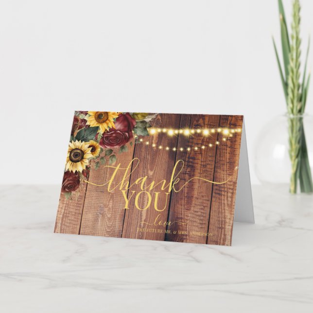Carte De Remerciements Mariage de tournesol rustique (Devant)