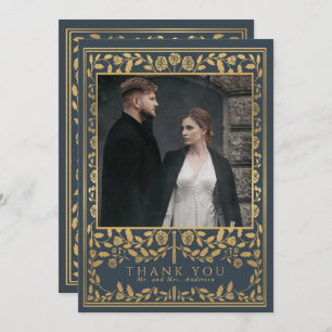 Carte De Remerciements Mariage d'épée médiévale royale gris