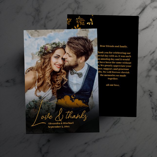 Carte De Remerciements Mariage des étoiles célestes mystiques d'or noir (Créateur téléchargé)