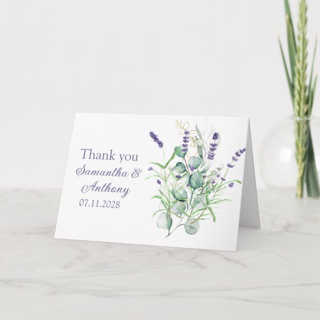 Carte De Remerciements Mariage des herbes d'aquarelle Lavender Eucalyptus (Devant)