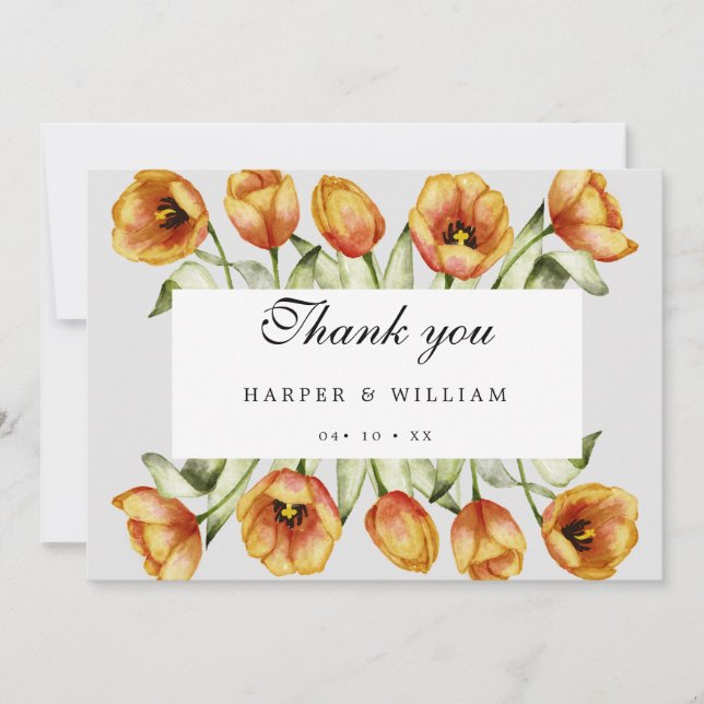 Carte De Remerciements Mariage des tulipes aquarelles (Devant)