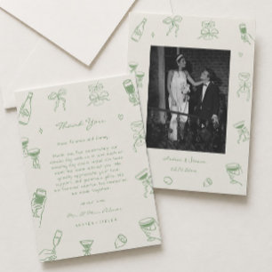 Carte De Remerciements Mariage Dessiné à la Main Photo Verte