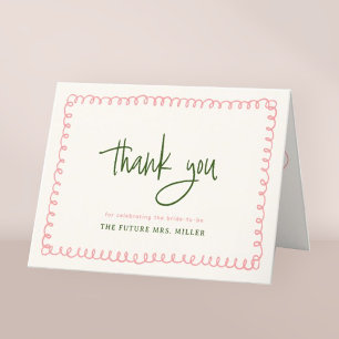 Carte De Remerciements Mariage dessiné à la main rose et vert coloré