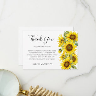 Carte De Remerciements Mariage d'été au tournesol élégant