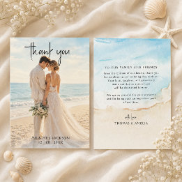 Carte De Remerciements Mariage d'été sur la plage à l'aquarelle de plage