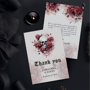 Carte De Remerciements Mariage d'Halloween crâne floral gothique lunatiqu