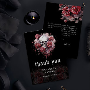 Carte De Remerciements Mariage d'Halloween de crâne floral gothique sombr