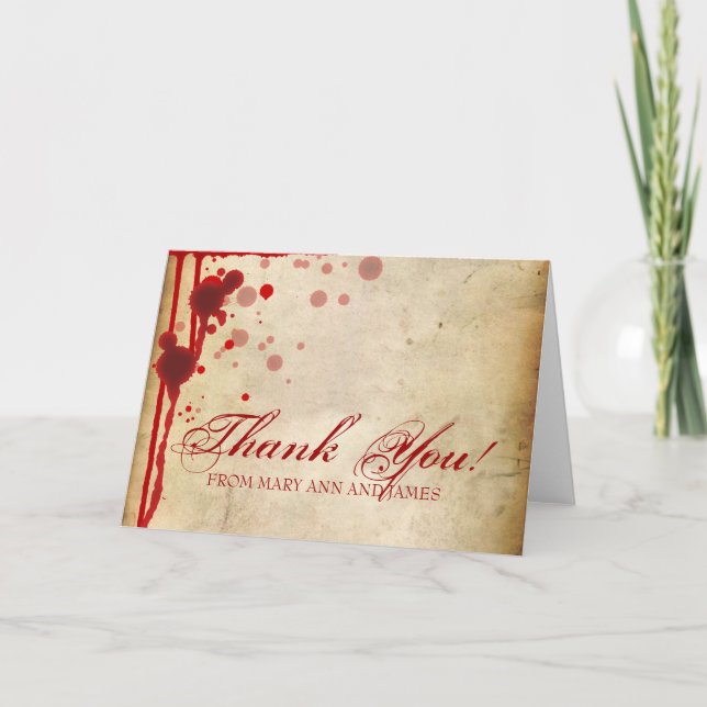 Carte De Remerciements Mariage d'Halloween de vampire "Merci" Faux Sang (Devant)