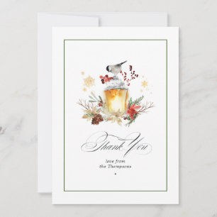 Carte De Remerciements Mariage d'hiver à feuillage persistant et Holly