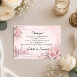 Carte De Remerciements Mariage d'hiver aux teintes roses romantiques